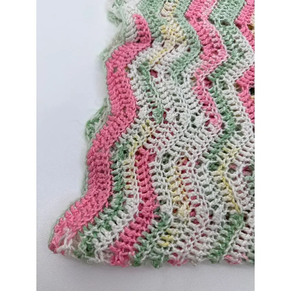 Handmade Crocheted Blanket - 3x3 ft - Pink/Green/White